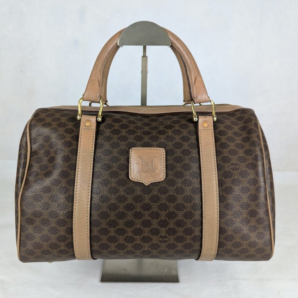 Authentic Vintage Celine Macadam Boston Leather Travel Bag Brown Made in Italy